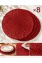 Set of 8 Red Mesh Placemats with Mesh Pattern—Vinyl, Non-Slip, Washable, Heat-Resistant