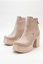 Women's Special Design Platform Heeled Beige Boots with Cross Zipper - 7