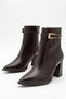 Women's Special Design Buckle Detailed Zippered Pointed Toe Mid-Heeled Bitter Brown Boots - 6