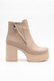 Women's Special Design Platform Heeled Beige Boots with Cross Zipper - 5