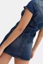 Vintage Low-Rise Blue Denim Mini Skirt - Embroidered - Button Detail - with Shorts - Slit - 2