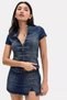Vintage Low-Rise Blue Denim Mini Skirt - Embroidered - Button Detail - with Shorts - Slit - 4