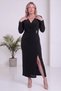 Women's Wrap-Neck Sequined Midi Length Slit Dress with Accessories, Black, Brown, Purple. - 3