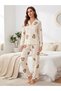 Women's Teddy Love Teddy Bear and Patterned Buttoned Pajama Set