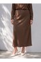 Özmarka New Season Brown Plus Size Elastic Waist Satin Skirt - 2