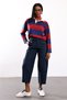 Burgundy Contrast Collar Striped Long Sleeve T-Shirt 4762 - 3