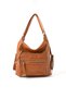 Tan Soft Leather Stylish and Convenient Multi-Compartment Large Size Backpack, Shoulder Bag and Crossbody Bag Three-In-One Women's Bag - 2