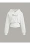 Women's Oversize Crystal Stone Printed Short Hooded Crop Sweatshirt