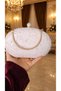 Women's Powder Pink Lace and Pearl Detailed Stoned Evening Dress Handbag & Portfolio Clutch (14X22 cm) - 3