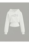 Women's Oversize Crystal Stone Printed Short Hooded Crop Sweatshirt