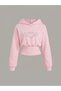 Women's Oversize Crystal Stone Printed Short Hooded Crop Sweatshirt