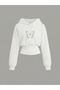 Women's Oversize Crystal Stone Printed Short Hooded Crop Sweatshirt