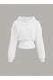 Women's Oversize Crystal Stone Printed Short Hooded Crop Sweatshirt