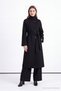 High Collar Belted Cashmere Black Coat 14142