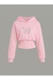 Women's Oversize Crystal Stone Printed Short Hooded Crop Sweatshirt
