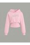 Women's Oversize Crystal Stone Printed Short Hooded Crop Sweatshirt