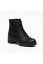 Women's 100% Genuine Leather Lace-Up Serrated Thick Heeled Comfort Sole Boots Daily Boots Black - 2