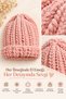 Powder Pink Hand Knitted Puffy Beanie – Girls' and Women's Winter Folded Soft Textured Beanie 1 Piece - 4