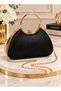 Women's Evening Dress Bag Gold Moon Case Black Leather Hand and Shoulder Bag - 2