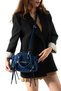 Women's Navy Blue Suede Look Gold Detailed Zippered Hand and Shoulder Bag - 2