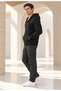 Men's Hooded, Pocketed, Wool-Lined, Full-Zip Cardigan, Black Jacket - 4