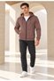 Men's Hooded, Pocketed, Wool-Lined, Full-Zip Cardigan—Brown Jacket - 2