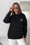 Women's Star Printed Hooded Oversize Sweatshirt with Kangaroo Pocket - 2