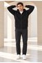 Men's Hooded, Pocketed, Wool-Lined, Full-Zip Cardigan, Black Jacket - 7