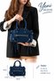 Women's Navy Blue Suede Look Gold Detailed Zippered Hand and Shoulder Bag - 3