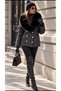 Women's Fur Collar Quilted Coat - 6