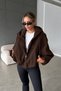 Zr Model Bitter Brown Hooded Bomber Jacket Women's Imported Anti-Pilling Cashmere Coat - 2
