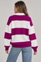 Women's Oversize Striped Knitwear Sweater with Polo Collar and Buttons - 3