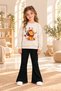 Winter, Spring, and Autumn Girls' Black Spanish Flared Bottoms and Beige Sweat Top