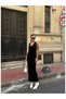Women's Black Patterned Dress and Sweater Two-Piece Set - 3