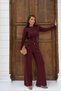 Women's Burgundy Zippered Cardigan High-Waisted Wide-Leg Pants Knitwear Set New Color (S/M) - 4