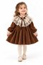 Baby Girl Velvet Dress Burgundy Brown Ecru Lace Collar Bow Vintage Stylish Long Sleeve Special Occasion Dress 9- 24 Months