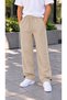 Men's Beige 3-Thread Side Piping Adjustable Baggy Sweatpants with Stopper Cuffs