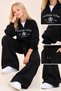 Girl's Shawl Collar 3-Thread Zippered Oversize Sweatshirt Wide Leg Sweatpants Set - 2