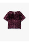 Crew Neck Short Sleeve Crop Sequin Blouse - 4
