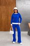 Women's Saks Blue Stylish Stripe Detailed Crew Neck Sweater Wide Leg Pants Bottom Top Two-Piece Knitwear Set - 2