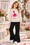 Winter, Spring, and Autumn Girls' Black Spanish Flared Bottoms and Beige Sweat Top
