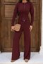 Women's Burgundy Zippered Cardigan High-Waisted Wide-Leg Pants Knitwear Set New Color (S/M) - 3