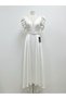 Women's White V-Neck Balloon Sleeve Belted Long Satin Evening Dress Wedding Dress Promise Engagement Outdoor Shooting Dress