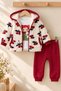 Baby Girl 3 Piece Set Cherry Pattern Hooded Plush Cardigan Girl Printed Long Sleeve Sweatshirt and Sweatpants
