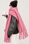 Women's Pink Plain Large Size Shawl 180X65 cm Soft Textured Twisted Tassel Winter Shawl Scarf – Shoulder Shawl