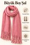 Women's Pink Plain Large Size Shawl 180X65 cm Soft Textured Twisted Tassel Winter Shawl Scarf – Shoulder Shawl - 5