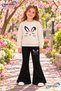 Winter, Spring, and Autumn Girls' Black Spanish Flared Bottoms and Beige Sweat Top