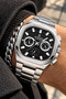 Square Black Dial-Silver Color Steel Strap-Functions Active Men's Wristwatch+Chain Bracelet