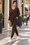 Women's Long Sleeve V-Neck Viscose Two-Thread Blouse and Trousers Two-Piece Set - New Season Comfortable Fit and Timeless Elegance - 5