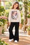 Winter, Spring, and Autumn Girls' Black Spanish Flared Bottoms and Beige Sweat Top